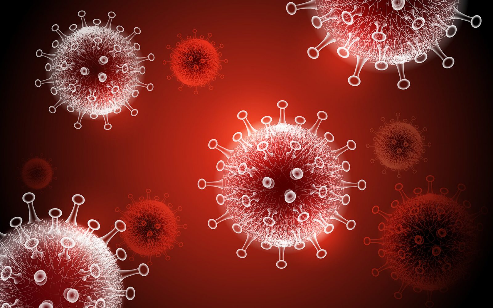 COVID-19 virus against red background