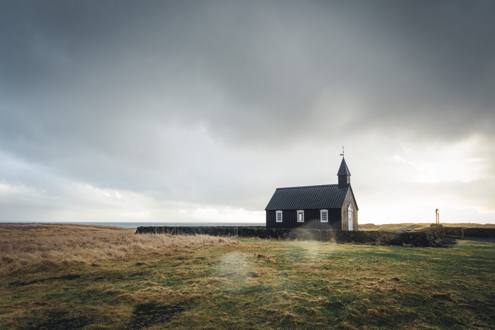 Small rural chapel on a stormy day